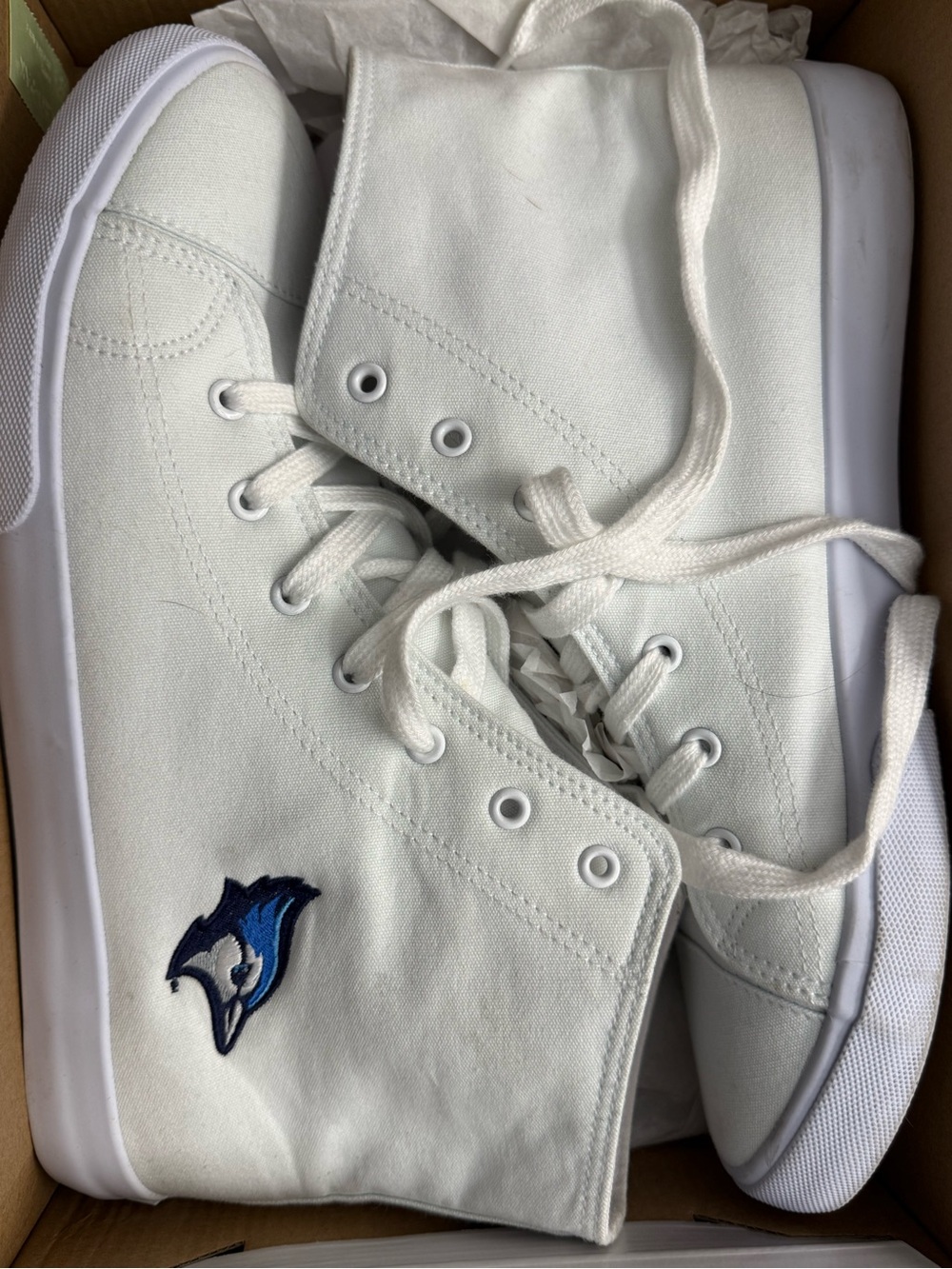 Creighton Bluejays White High-Top Canvas Sneakers with Blue Embroidered Crest